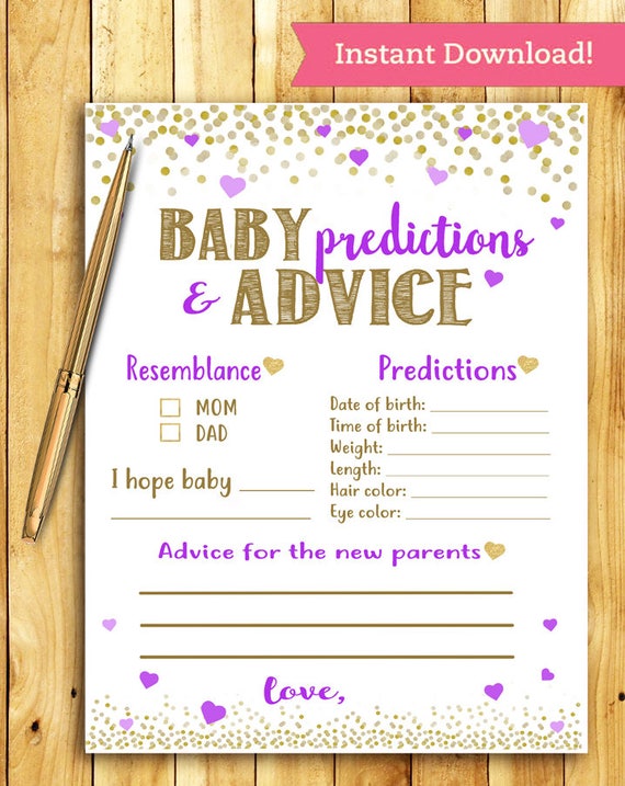 Baby Shower Game Baby Predictions and Advice Purple and | Etsy