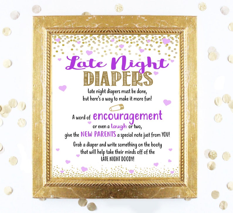 Late Night Diapers Baby Shower Game Printable Purple and Etsy