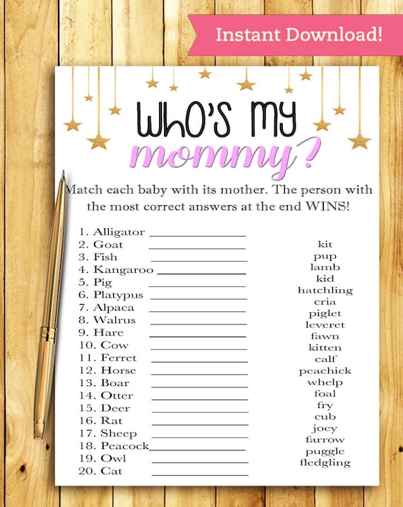 Baby Shower Game Who Is My Mommy PINK And GOLD Printable Etsy