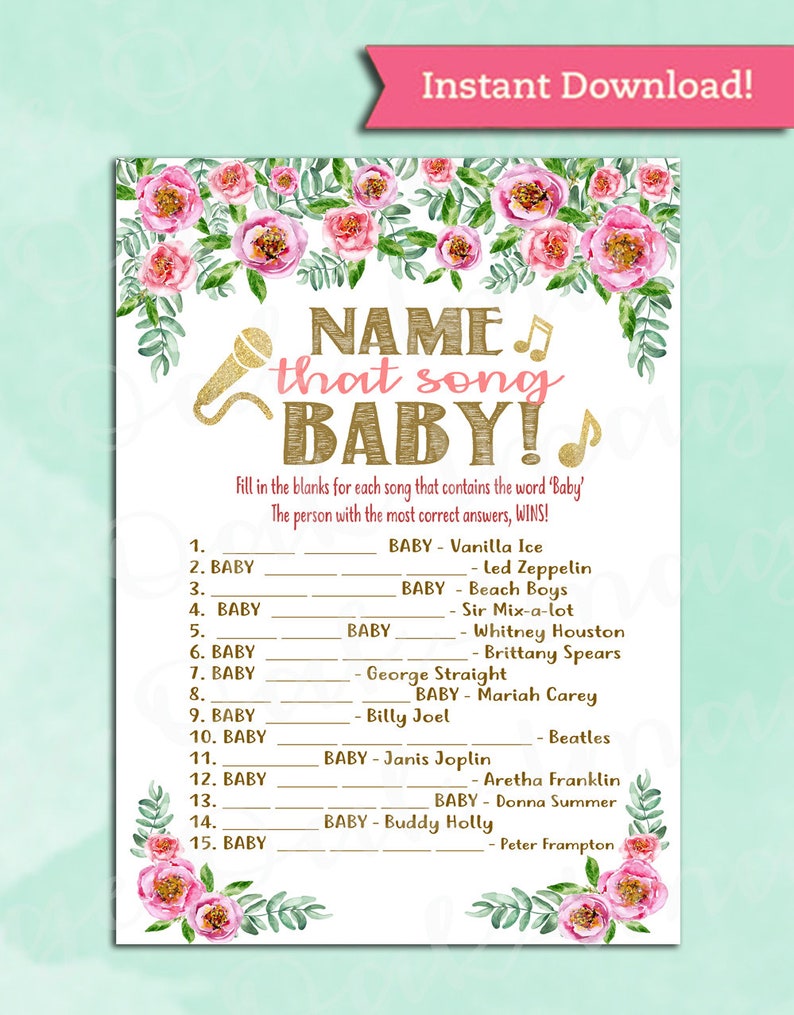 Baby Shower Game Name That Song Baby Peony Pink And Gold Etsy