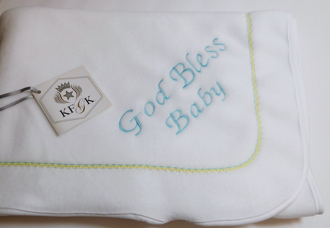Personalized White Baptism Blanket God Bless Baby Etsy