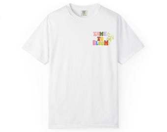 T-shirt Time to Bloom | Retro bloementypografie, lentesfeer