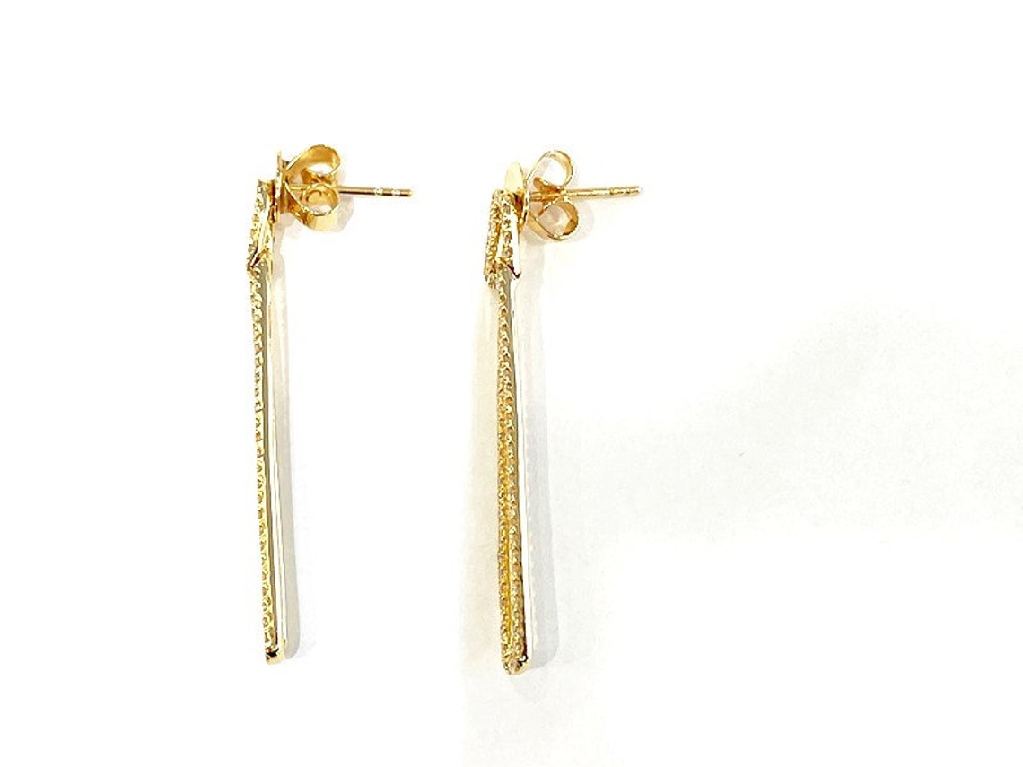 18KYG Diamond paperClip Dangle earrings 0.70CTW Etsy