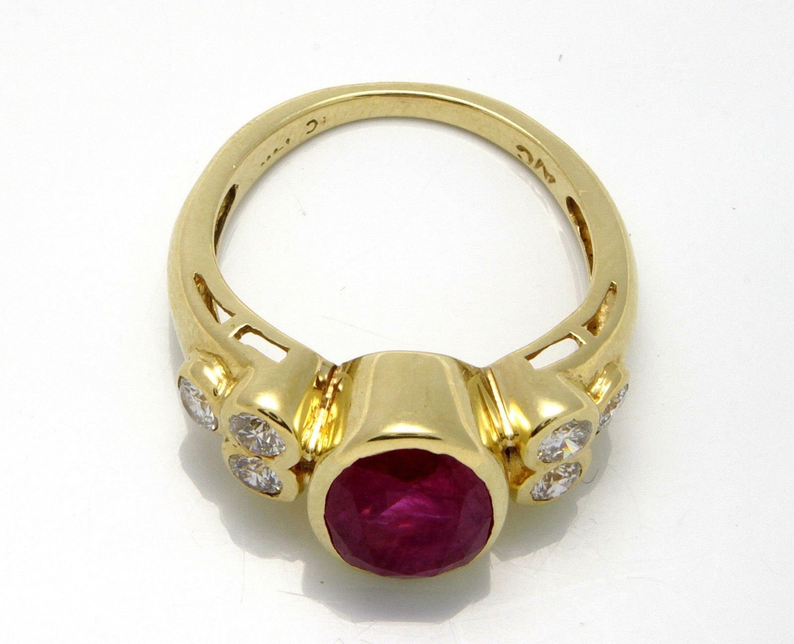 Estate 3.25 ctw. Bezel Set Diamond Ruby 14k Yellow Gold Ring Etsy