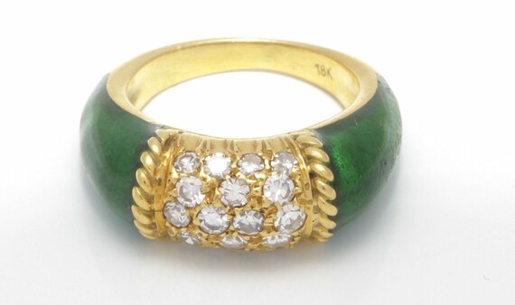 Diamond green enamel ring