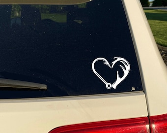 Hunting Heart Decal / Fish Hook / Antler / Hunting Decal / Antler / Car Decal / Sticker