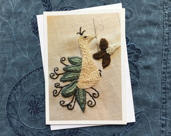 Greeting Card • “Newborn Bird” • Close up image of original embroidery design by Jen