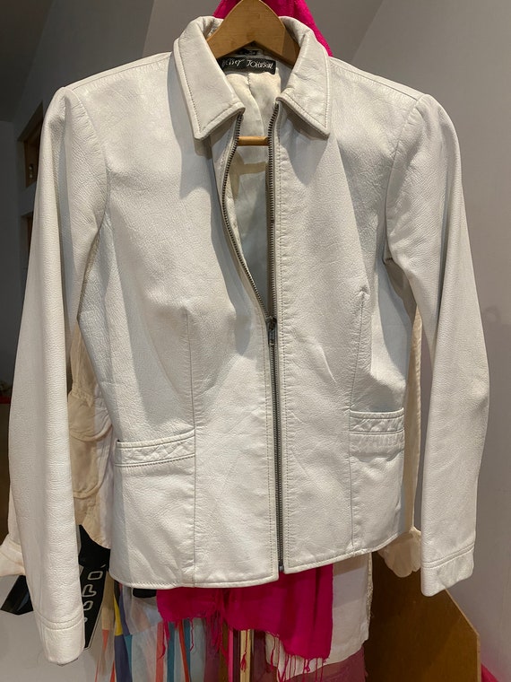 Betsey Johnson white leather jacket authentic vint