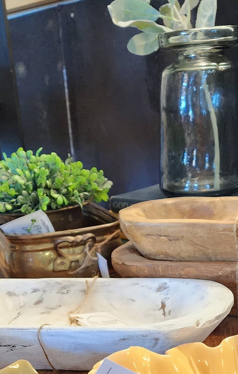Rustic White Wood Dough Bowl Distressed Home Accent Tray Small Etsy