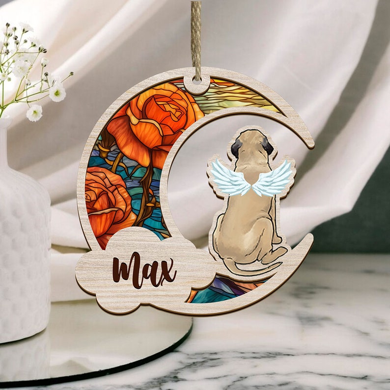 Pet Memorial Suncatcher, Loss of Pet Sympathy Gift, Handmade Custom Name Dog Decor, Engraved Dog Lovers Gift for Mothers Birthday zdjęcie 9