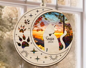 Loss of Pet Sympathy Gift| Cat Memorial Suncatcher| Loss of Pet Sympathy Gift| Handmade Custom Name Cat Decor, Gift for Cat Lovers