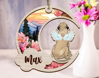 Pet Memorial Suncatcher, Loss of Pet Sympathy Gift, Handmade Custom Name Dog Decor, Engraved Dog Lovers Gift for Mothers Birthday