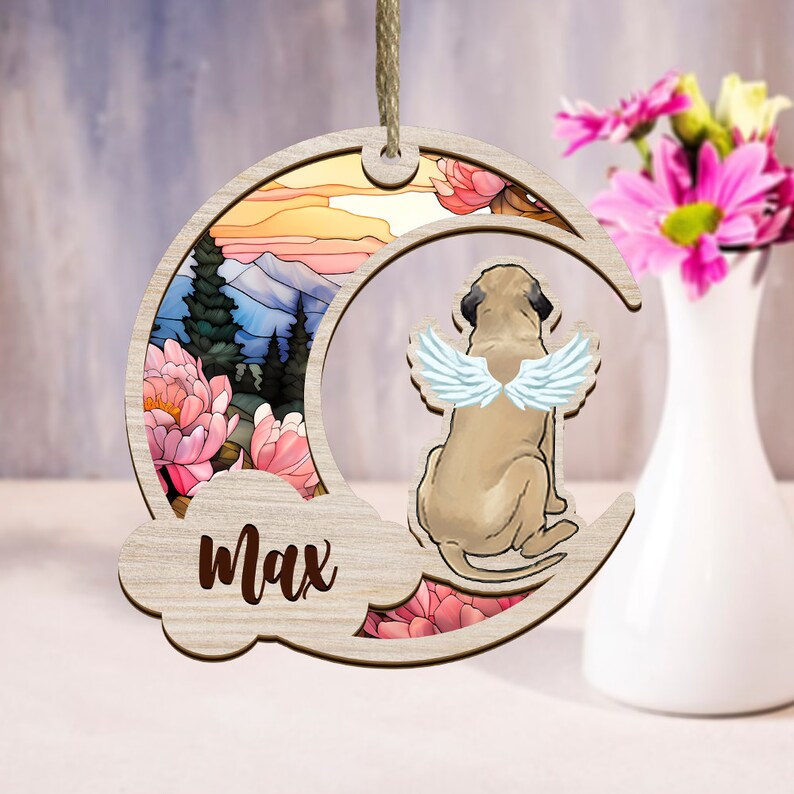 Pet Memorial Suncatcher, Loss of Pet Sympathy Gift, Handmade Custom Name Dog Decor, Engraved Dog Lovers Gift for Mothers Birthday zdjęcie 1