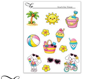 Beach Day Winnie Planner Stickers — Hand Drawn Doodles