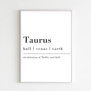 Taurus Humor Art Print | Zodiac Sign Wall Art | Sarcastic Taurus Humor | Astrology Definition Download Print | Spiritual Home Decor