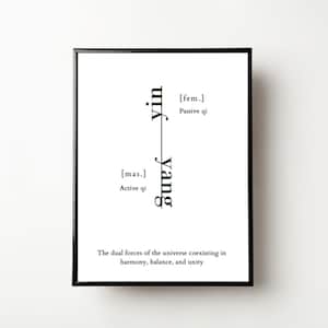 Yin Yang Wall Art, Digital Download Print, Printable Wall Art, Art Print, Home Decor, Spiritual Art, Minimalist Print, Word Wall Decor
