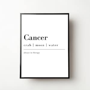 Cancer the Crab Sarcastic Wall Art | Zodiac Sign Digital Print | Astrology Home Decor | Spiritual Art | Zodiac Definition | Minimalist Art