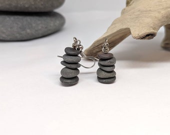 Cairn Earrings, lightweight earrings, cairn stacks, cairn stacked earrings, stacked rocks earrings, beach rock earrings, cairn stack earring