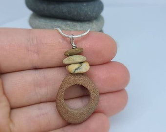 Hollowed stone, light weight necklace  cairn stones, unique necklace, simple stacked necklace, zen stones, zen necklace, zen garden, hollow