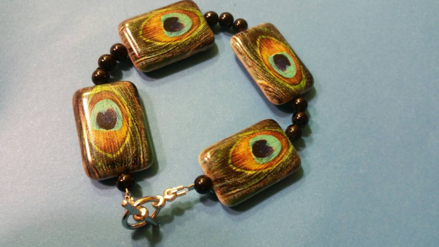 Peacock feather design beaded bracelet Etsy