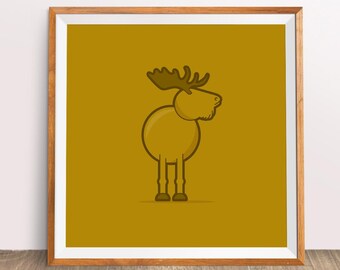 Kid's downloadable modern illustrated animals poster: Moose