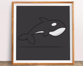 Kid's downloadable modern illustrated animals poster: Whale