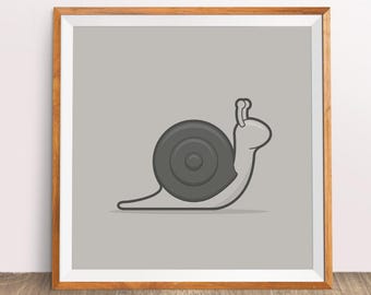 Kid's downloadable modern illustrated animals poster: Snail