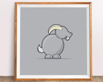Kid's downloadable modern illustrated animals poster: Goat