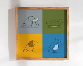 Kid's downloadable modern illustrated animals poster: 4up Version 01