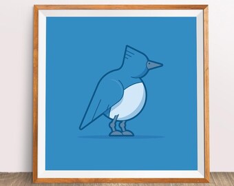 Kid's downloadable modern illustrated animals poster: Blue Jay