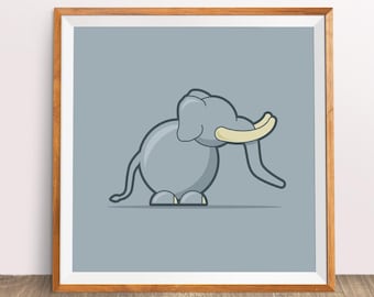 Kid's downloadable modern illustrated animals poster: Elephant