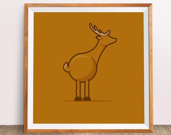 Kid's downloadable modern illustrated animals poster: Reindeer