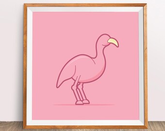 Kid's downloadable modern illustrated animals poster: Flamingo