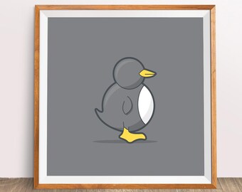 Kid's downloadable modern illustrated animals poster: Penguin