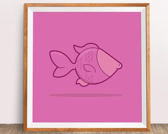 Kid's downloadable modern illustrated animals poster: Fish