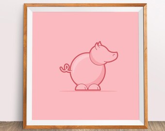 Kid's downloadable modern illustrated animals poster: Pig