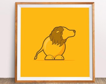 Kid's downloadable modern illustrated animals poster: Lion