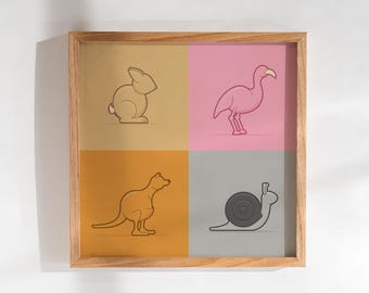 Kid's downloadable modern illustrated animals poster: 4up Version 03