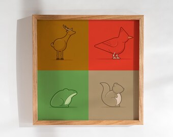Kid's downloadable modern illustrated animals poster: 4up Version 04