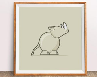 Kid's downloadable modern illustrated animals poster: Rhino
