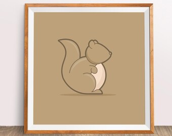 Kid's downloadable modern illustrated animals poster: Squirrel