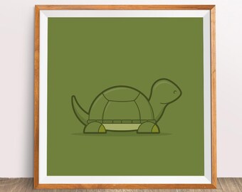 Kid's downloadable modern illustrated animals poster: Turtle