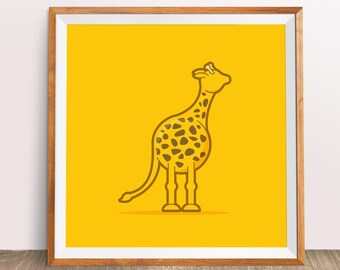 Kid's downloadable modern illustrated animals poster: Giraffe