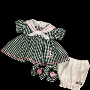 16-17 inch Cabbage Patch girls' Sailboat dress with matching bloomers and two hairbows...Doll, socks, shoes and pacifier NOT INCLUDED.