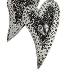 Mexican MILAGROS HEART Carved Wood Heart with Embossed Tin, ExVotos Corazon LARGE