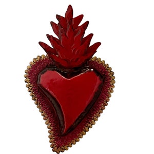 LG Punched TIN HEART, Sacred Heart with Flames, Mexican Corazon 13”