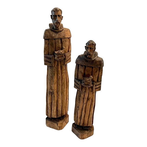 SAINT FRANCIS Figurine, Patron Saint of Animals, Mexican WOOD Carving Two Sizes, 19.5” or 15.5”H