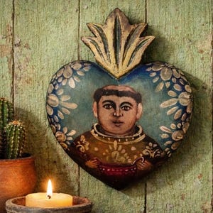 SAN PASQUAL Corazón, Retablo Mexicano Santo Corazón, Patrón de Cocineros/Cocinas GRANDE 12"