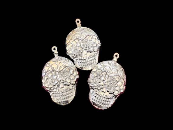 SET (3) Day of the Dead SUGAR SKULL Milagro Charms Silver Tone Milagro Charms