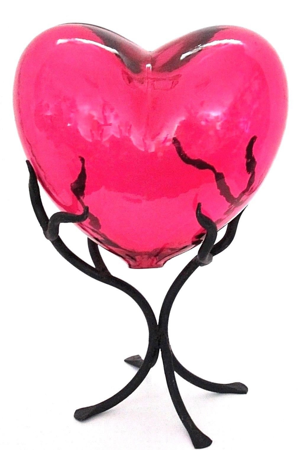 Glass Heart in Iron Stand LG 14H